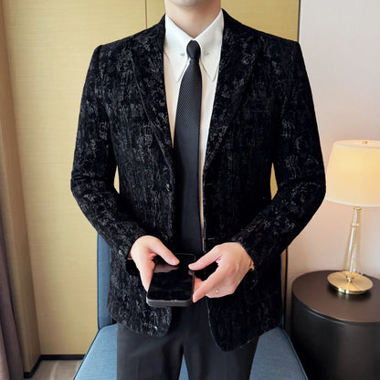 High Quality Plush Jacquard fashion Suit Jacket  Korean Version Slim Fit Business Retro Casual Social Wedding Suit Blazer 5XL-M