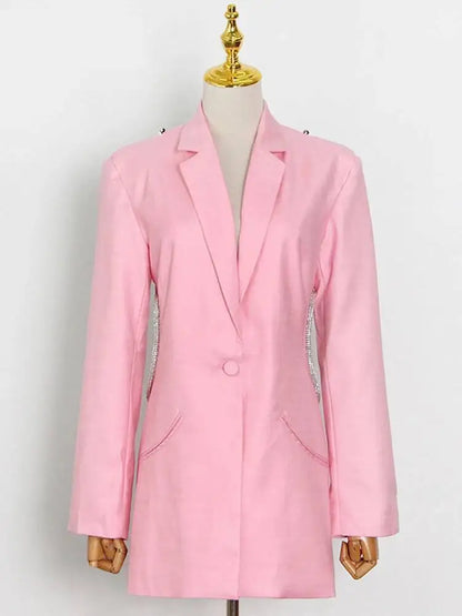 Elegant Solid Backless Notched Collar Blazer Long Sleeve High Waist Slimming Coat 2026 Autumn Women's New 15E01658
