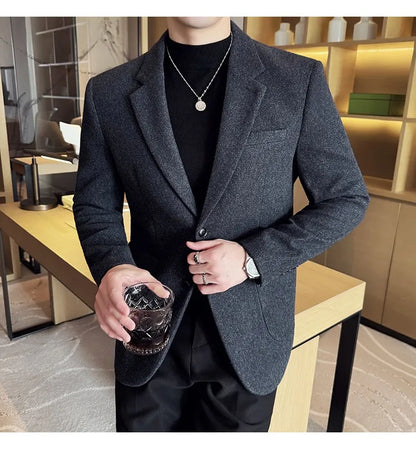 High Qualitys Thickened Wool Suit Jacket Autumn Winter New Luxury Solid Color Formal Men Business Slim Fit Social Party Tuxedo