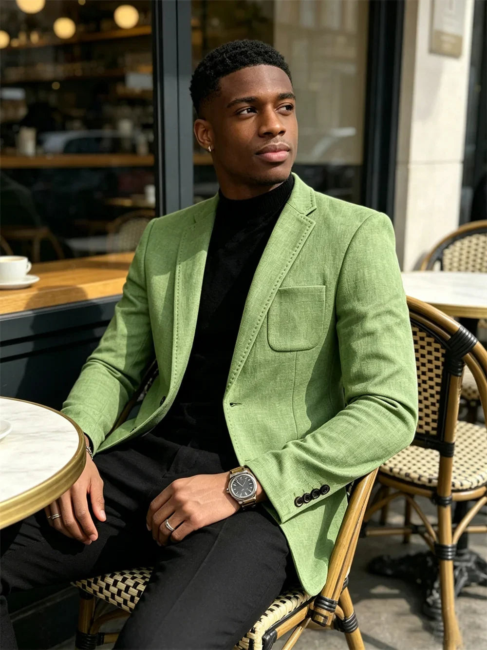 Mens Blazer Linen Blend Notched Lapel 1 Button Slim Fit Stitched Edge Patch Pockets Business Casual Daily Soft Breathable Jacket