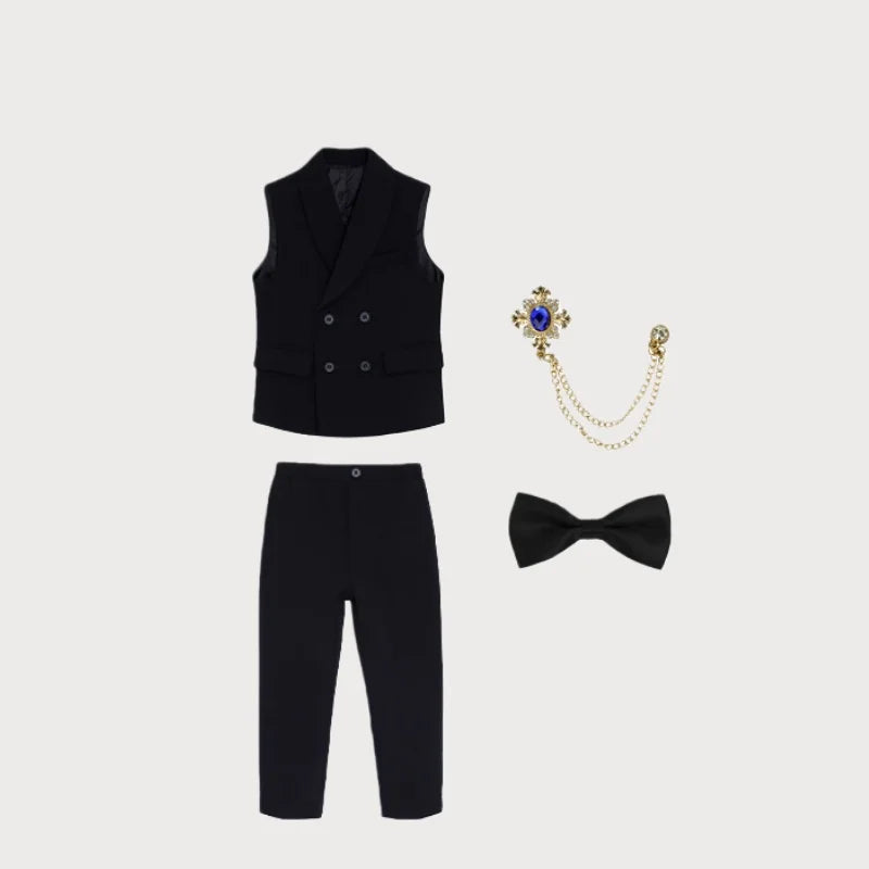 Kids Vest Pants Party Photograph Set Children Formal Wedding Suit Teenager Boys Birthday Tuxedo Party Dress Child Dance Costume