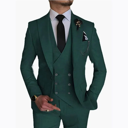 3 Piece Men's Wedding Dress Suits Slim Fit Peak Lapel Blazer+Vest+Pants Groom Tuxedos for Party Formal Suit Elegant Men Clothes