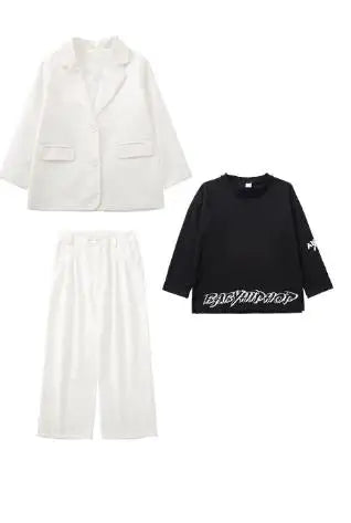 Hip Hop Boys Solid Suit Jacket Outfits Girls Loose Blazer Street Dance Pants Clothes Sets Children Streetwear Kids Jazz Costumes