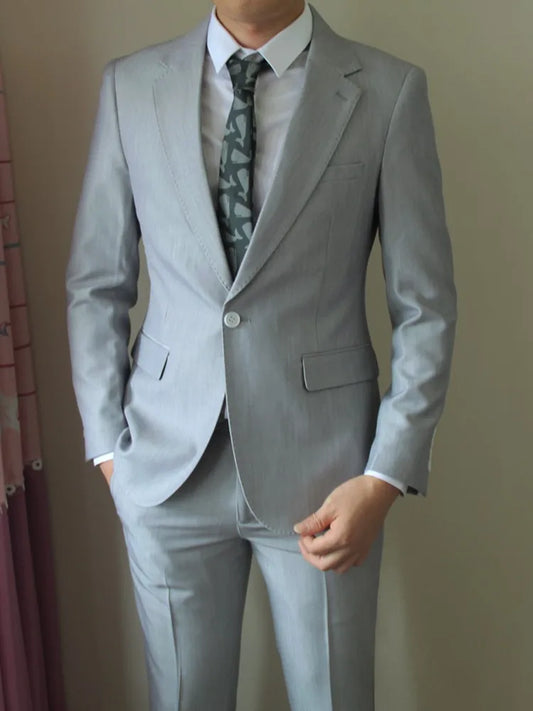 Handsome Mens Host Banquet Wedding Suits Slim Fit Business Work Thin Matching Set Formal Blazers One Button Long Pant Outfits