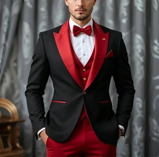 New Red and White Tuxedo Suit Elegant Business Formal Slit Fit Men's Suits Workplace Outfit for Men Blazer+Vest+Pant