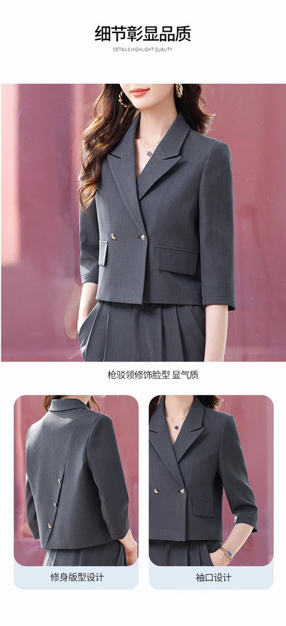 2025 New Fashionable Professional Womens Mid-Sleeve Suit Jacket + Pants. Soft and Comfortable