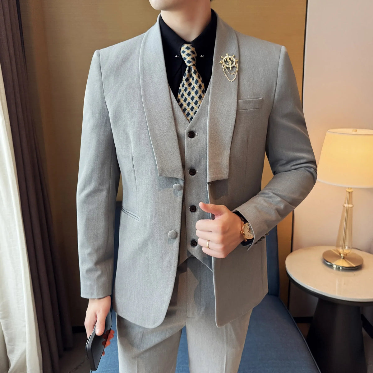 High Quality Casual Business Suit Set Men Slim Fit Social Wedding Groom Formal Set 3 Piece Set (jacket+vest+pant）men Clothing