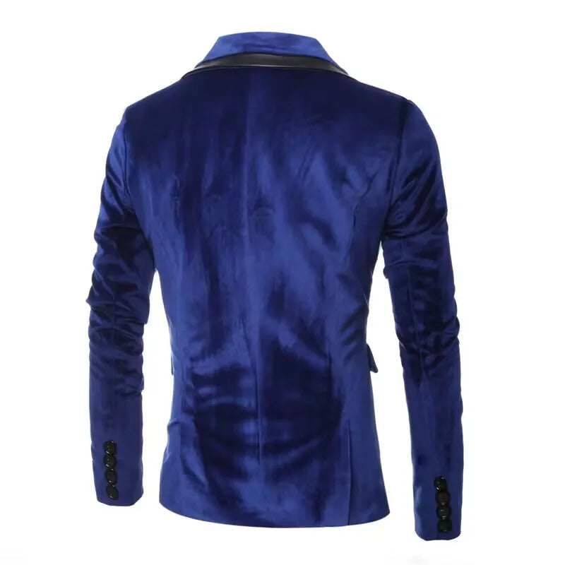 Men's Black/Blue Velvet Jacket Slim Fit One Button Peak Lapel Suit Blazer for Prom Party Wedding Business New Fashion One Coat