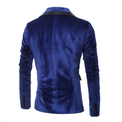 Men's Black/Blue Velvet Jacket Slim Fit One Button Peak Lapel Suit Blazer for Prom Party Wedding Business New Fashion One Coat