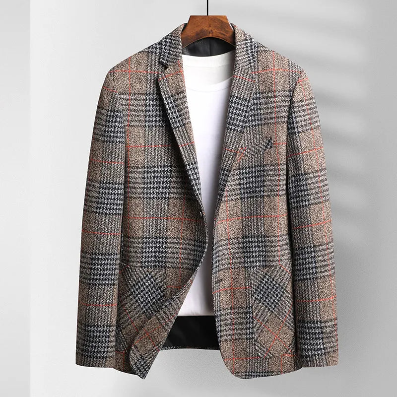 Men's Plaid Blazer Casual Business Checkered Suit Jacket