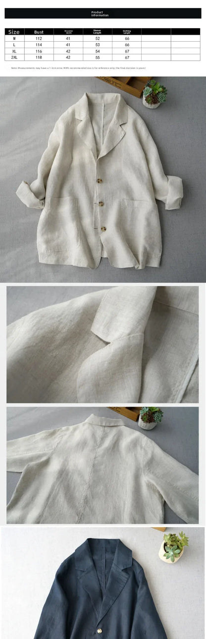 Loose Women's Short Suit Jacket Korean Japanese Style Cotton Linen Open Cardigan Top Casual Comfortable Fashionable