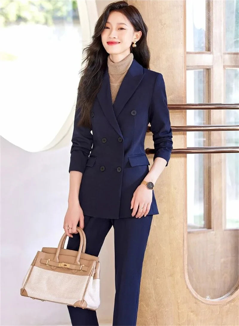 2025 Button Decoration Formal Jacket Blazer and Trouser 2 Piece Set Fashion Pink Green Black Ladies Work Wear Pant Suit Women