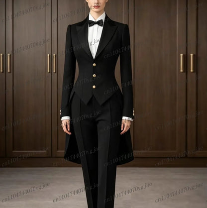 New Black Long Women Suit Formal Business Wedding Party Prom Ladies Mother Girl Tuxedos Costume 2 Piece Set Blazer Pants