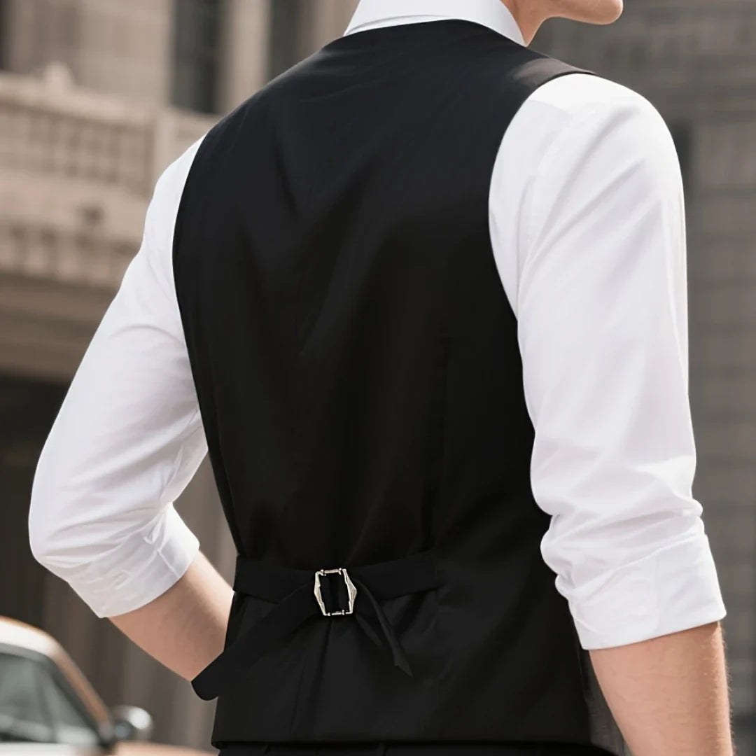 Men's Formal Vest Single Button Waistcoat Black Bright Lapel for Weddings & Business