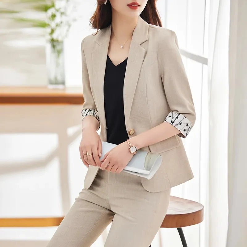Office Lady Blazer Suits Elegant Women Tied Waist Top and Pant 2 Piece Set Outfit 2025 Trouser Female Business Work Wear