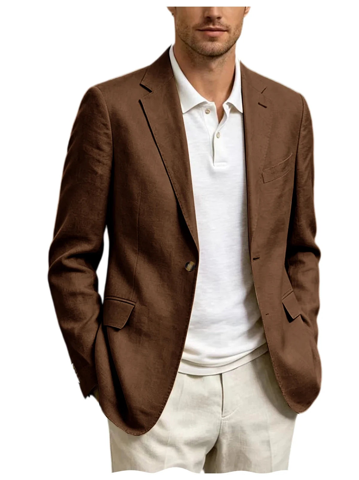 Men's Linen Blend Blazer One Button Lightweight Casual Business Suit Jacket Slim Fit Formal Sport Coat For Wedding Party Office