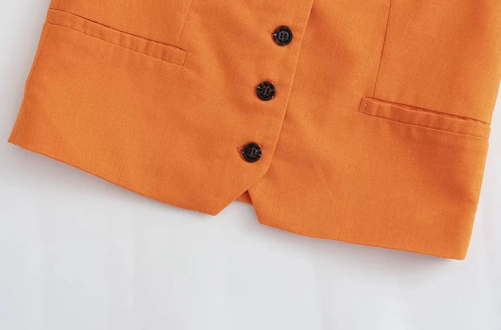 Women Fashion Front Button Linen Blend Waistcoat Vintage V Neck Sleeveless Female Outerwear Chic Vest Tops