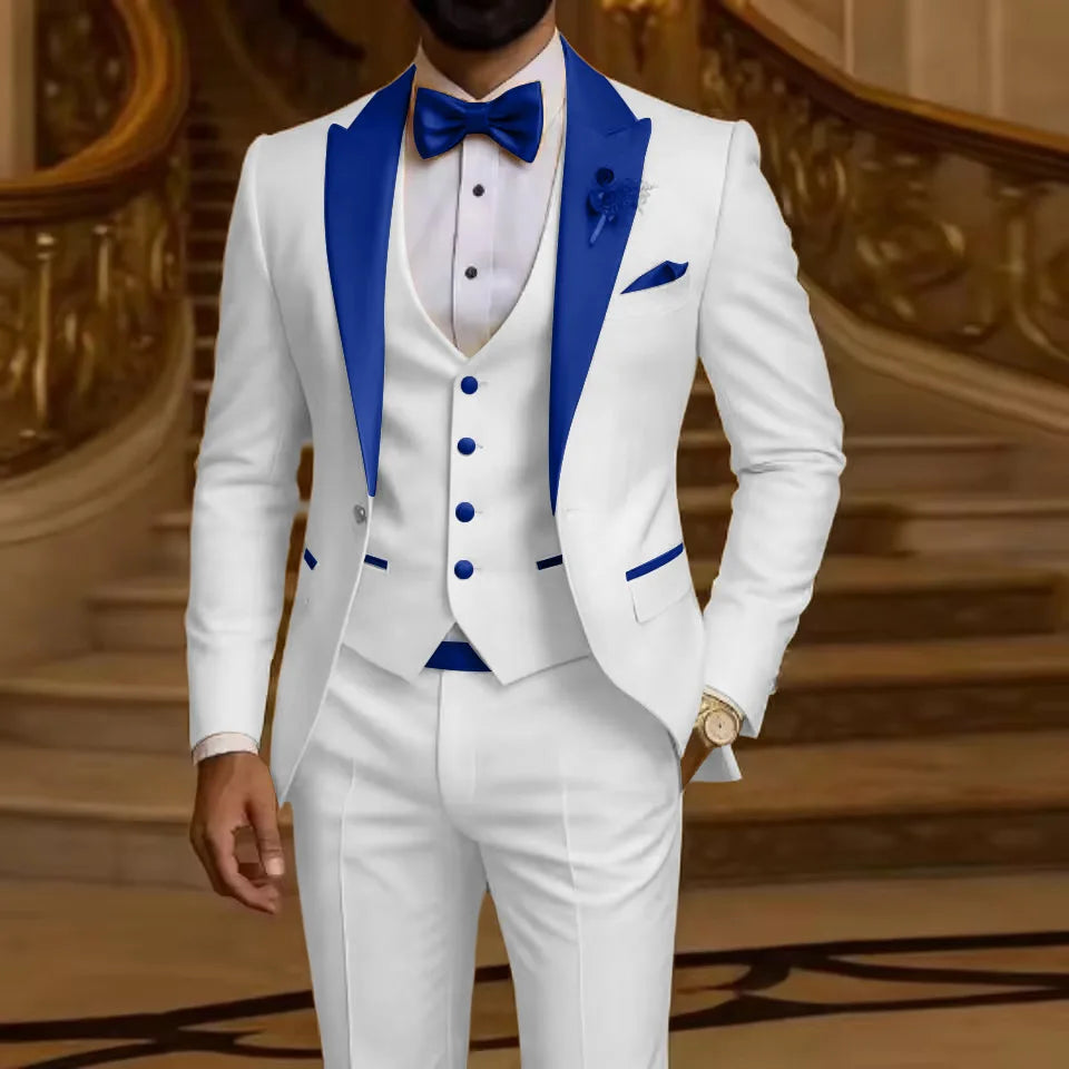 Costume 3 pièces pour homme Coupe ajustée Revers cranté Smoking de marié Garçon d'honneur Mariage Blazer Gilet Pantalon Ensemble Tenues pour hommes