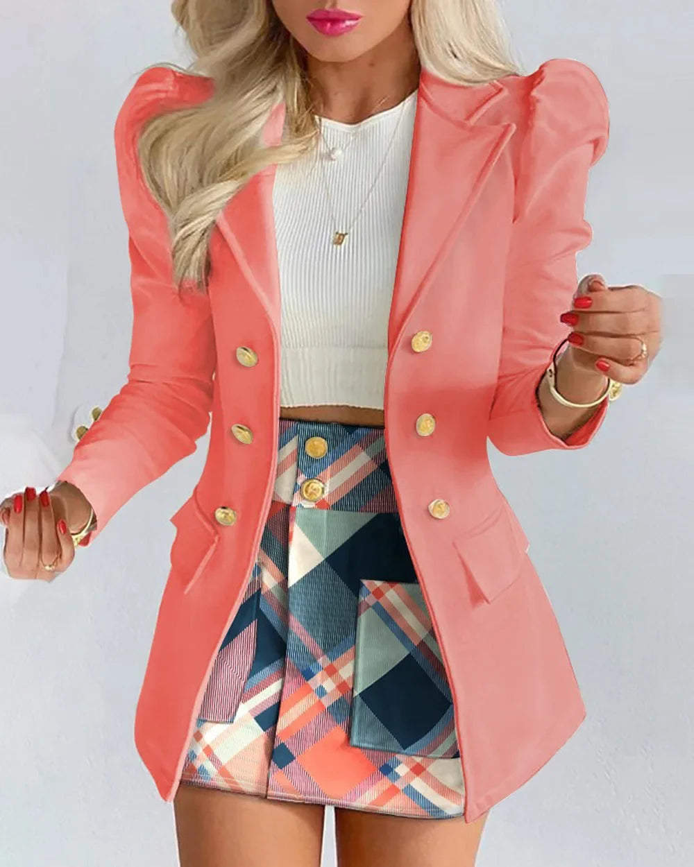 Fashionable Casual Print Long Sleeve Women's Suiting Skirt Ensemble Autumn Commute Wear Polyester Fabric Unisex O2O Sales