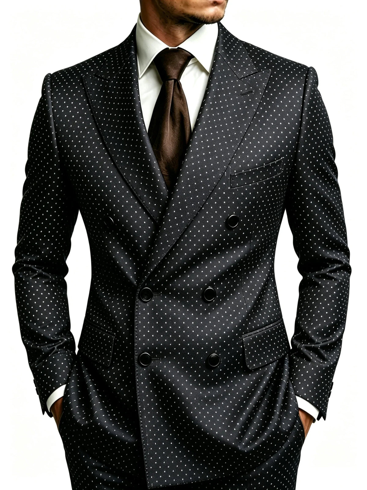 Men's Slim Fit Business Blazer Double Breasted Polka Dot Jacket Peak Lapel Formal Wedding Groom Party Prom Single Outerwear Coat
