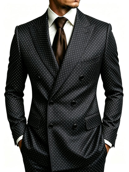 Men's Slim Fit Business Blazer Double Breasted Polka Dot Jacket Peak Lapel Formal Wedding Groom Party Prom Single Outerwear Coat