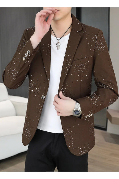 Blazer Men's Sequined High-end Hot Diamond Style Business Outdoor Travel Wedding Youth Slimming Casual High Formal Wear Blazer