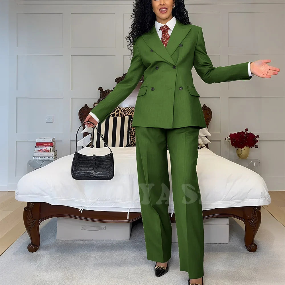 2025 New Summer Women's Suits Business Casual Outfits Double Breasted Peak Lapel Jacket Pants Custom Made High Quality Female