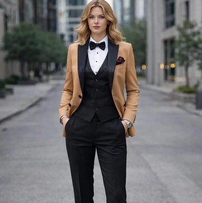 Brown And Black Formal Business Women Suit Wedding Party Prom Ladies Mother Girl Tuxedos Costume 3 Piece Set Blazer Vest Pant