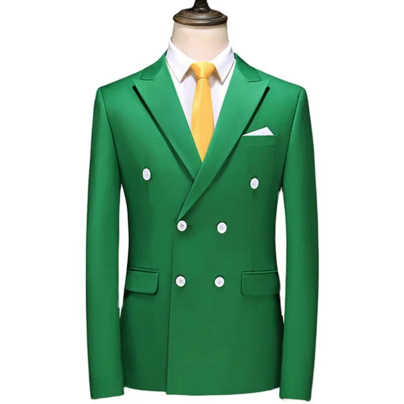 Men's Double Breasted Blazer – Slim Fit Solid Color Formal Jacket for Weddings & Office