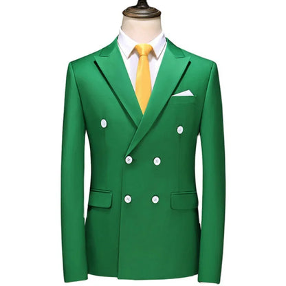 Men's Double Breasted Blazer – Slim Fit Solid Color Formal Jacket for Weddings & Office