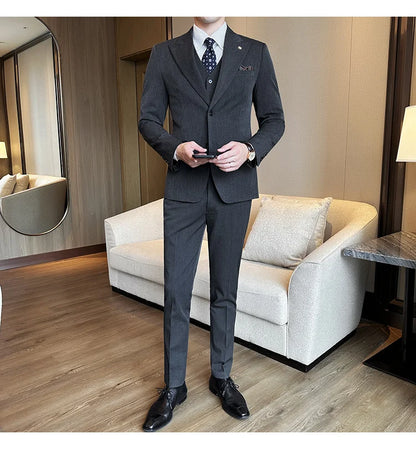 (Blazer + Vest + Trousers) 2024 New Men Formal Business Solid Suit 3 Pieces Set Italian Style Luxury Wedding Social Party Tuxedo