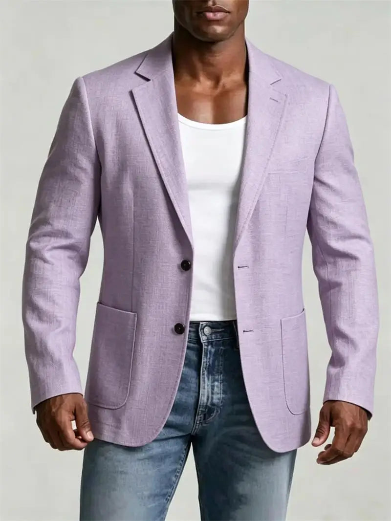 Men's Linen Suit Jacket Summer Thin Breathable Blazers Lapel Single-breasted Business Man Clothes Blazer Wedding Office Coat