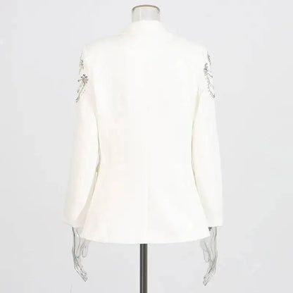 Autumn New Women Stylish Blazer Heavy Craft Beaded Studded Diamonds Single Breasted Elegant Temperament Fashion Coat HK9958