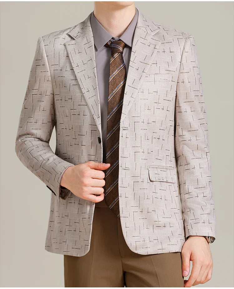 Autumn/Winter Korean Jacquard Casual Suit Jacket Men Slim Business Office Formal Suit Jackets Social Wedding Blazer Masculino