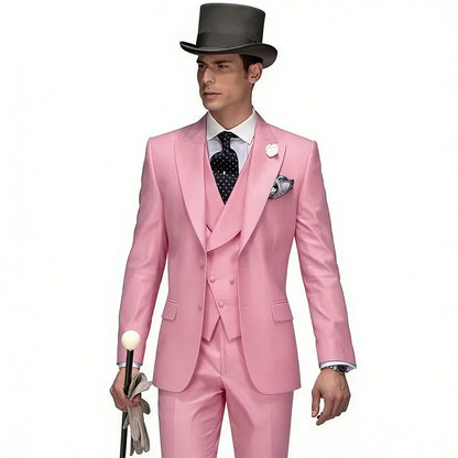Men's Casual Lapel Smoking Slim Fit Wedding Suit Single-Button Blazer Vest Pant Party Festive 3-Piece Men Suit Set