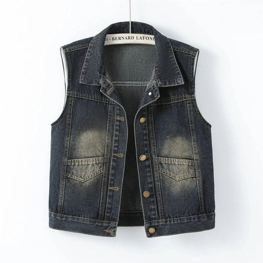 Retro Denim Vest Women's Short Style Sleeveless Jeans Jacket New Spring Autumn Lady Korean Loose Denim Waistcoat Camisole Top