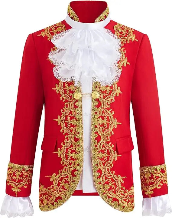 Children Golden Flower Performance Photograph Suit Boys Jacket Pants Tie 3PS Drama Dress Kids Prince Charming Cosplay Costume
