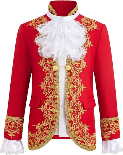 Children Golden Flower Performance Photograph Suit Boys Jacket Pants Tie 3PS Drama Dress Kids Prince Charming Cosplay Costume