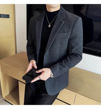 High Qualitys Thickened Wool Suit Jacket Autumn Winter New Luxury Solid Color Formal Men Business Slim Fit Social Party Tuxedo