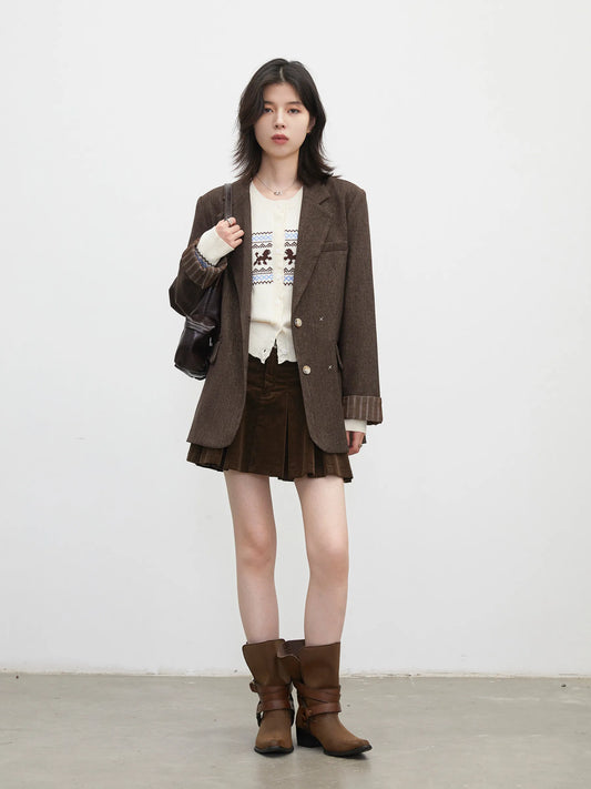 Fashion Women Blazers Single-breasted Loose Casual New Retro Office Ladies Folding Cuffs Suit Jacket Spring Autumn 2026