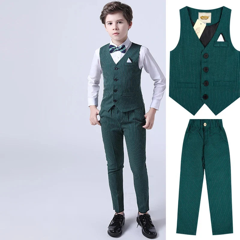 Boys Formal Vest Pants 2-Piece Suit Set for Kids – Striped Wedding & Party Wear