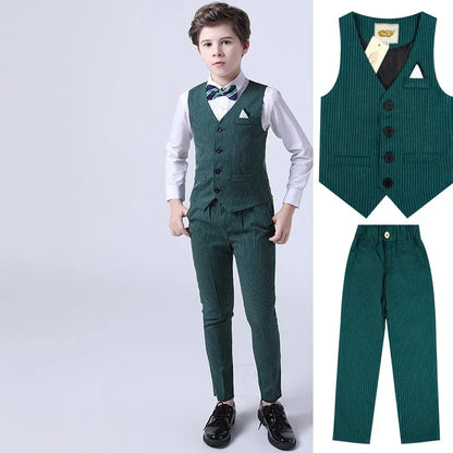 Boys Formal Vest Pants 2-Piece Suit Set for Kids – Striped Wedding & Party Wear