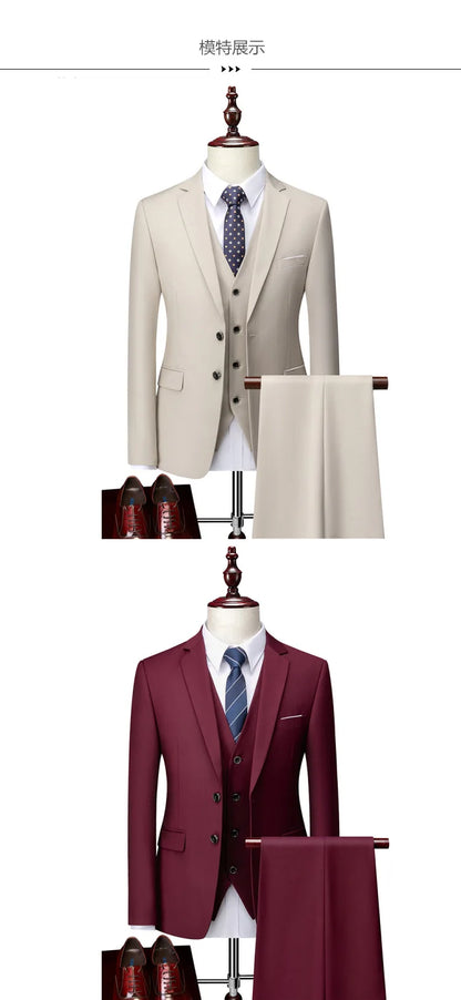 White Men Suits Slim Fit 3 Piece Double Breasted Suit Men Wedding Prom Party Business (Blazer+Vest+Pants) Wedding Suits for Men