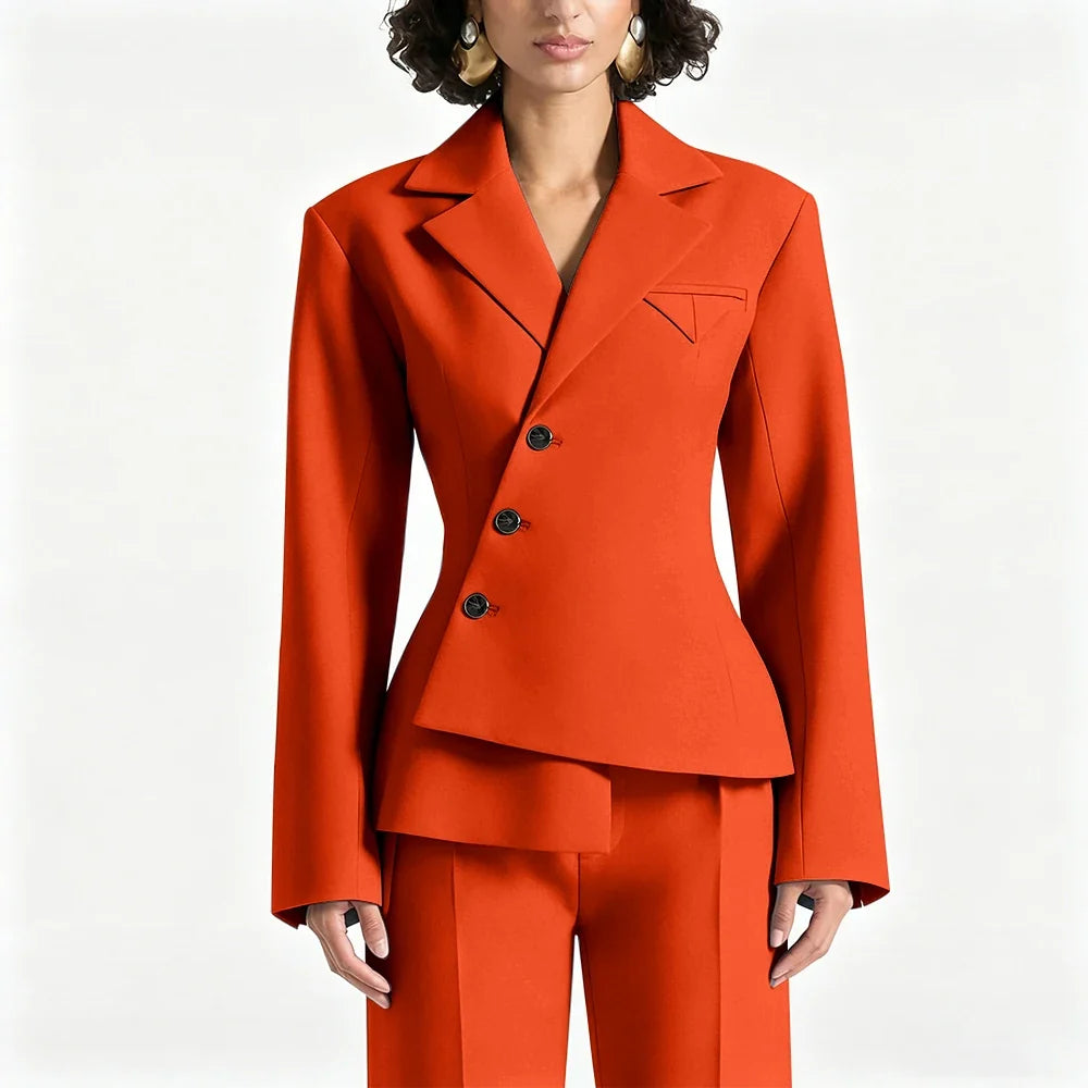 Black Asymmetric Blazer Suit Women's Slim Fit Single Breasted Notch Lapel Set Minimalist Office Modern Casual Workwear Outfit