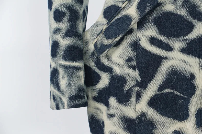 2026 Spring Autumn New Women's Blazer Tie-dye Single Button Pockets Waist Cinching Elegant Coats Retro Denim Jacket HK18495