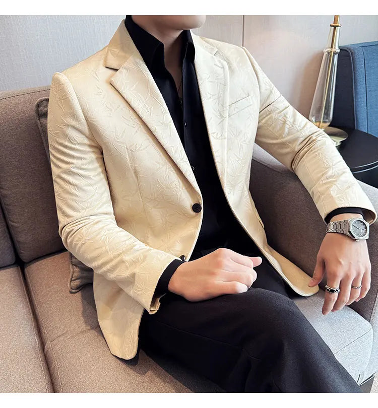 British Style Velvet Men Blazers Autumn Winter Slim Fit Casual Business Suit Jackets Wedding Groom Banquet Formal Coats