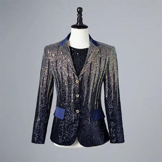 (One Blazer) Fashion Sequins Men Suit Coat Stage Performance Shiny Costume Dance Clothing Banquet Personalized Male Jacket LH