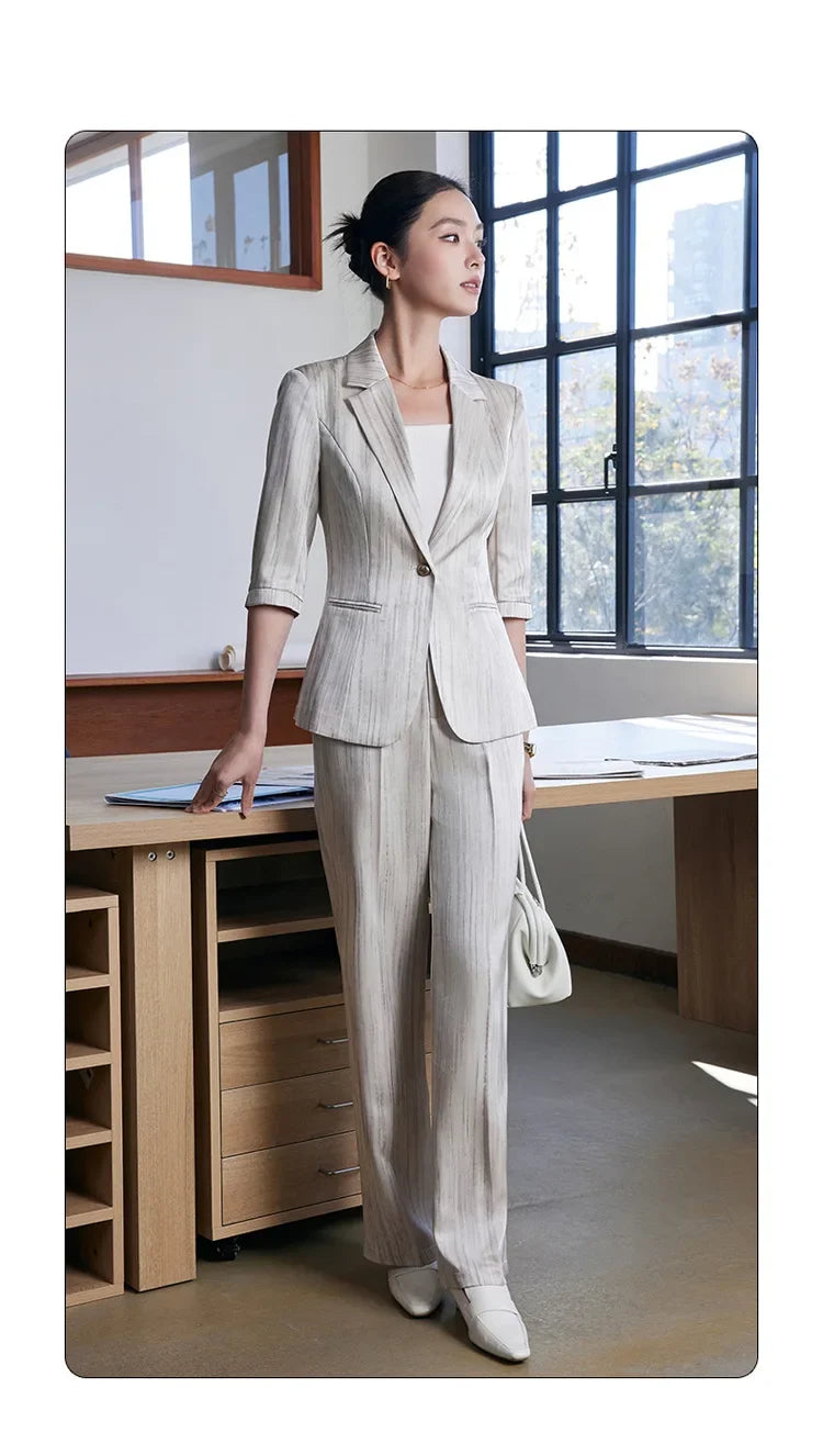 Elegant Women 2025 Spring Summer Professional Suit OL Business Interview Manager Commuting Work Wear Blazer And Pants Sets