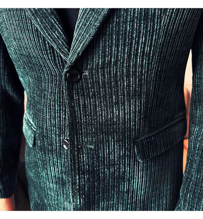 ( Jacket+Pants) Men Corduroy Suit Two-Piece Set High Quality Italian Style Business Suit Luxury Men Formal Wedding Groom Tuxedos