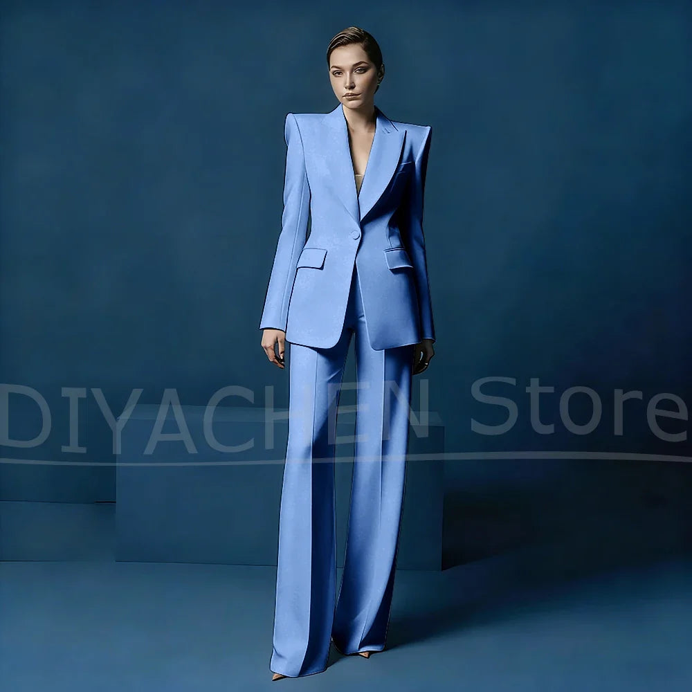 Women's Blazer and Wide-Leg Pants Suit Set Slim Fit One Button Jacket with Peak Lapel Elegant Formal Outfits for Office Party